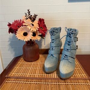 Thalia Sodi Denim Lace Up Boots